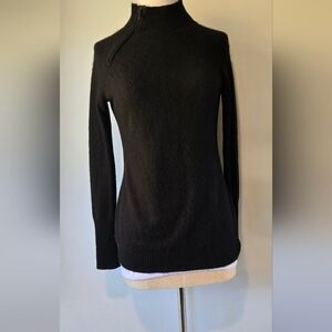 Renvy 100% Casmere Mock Neck Zip Black Sweater Xs